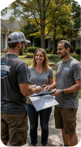 Riverstone Concrete team speaking with a homeowner